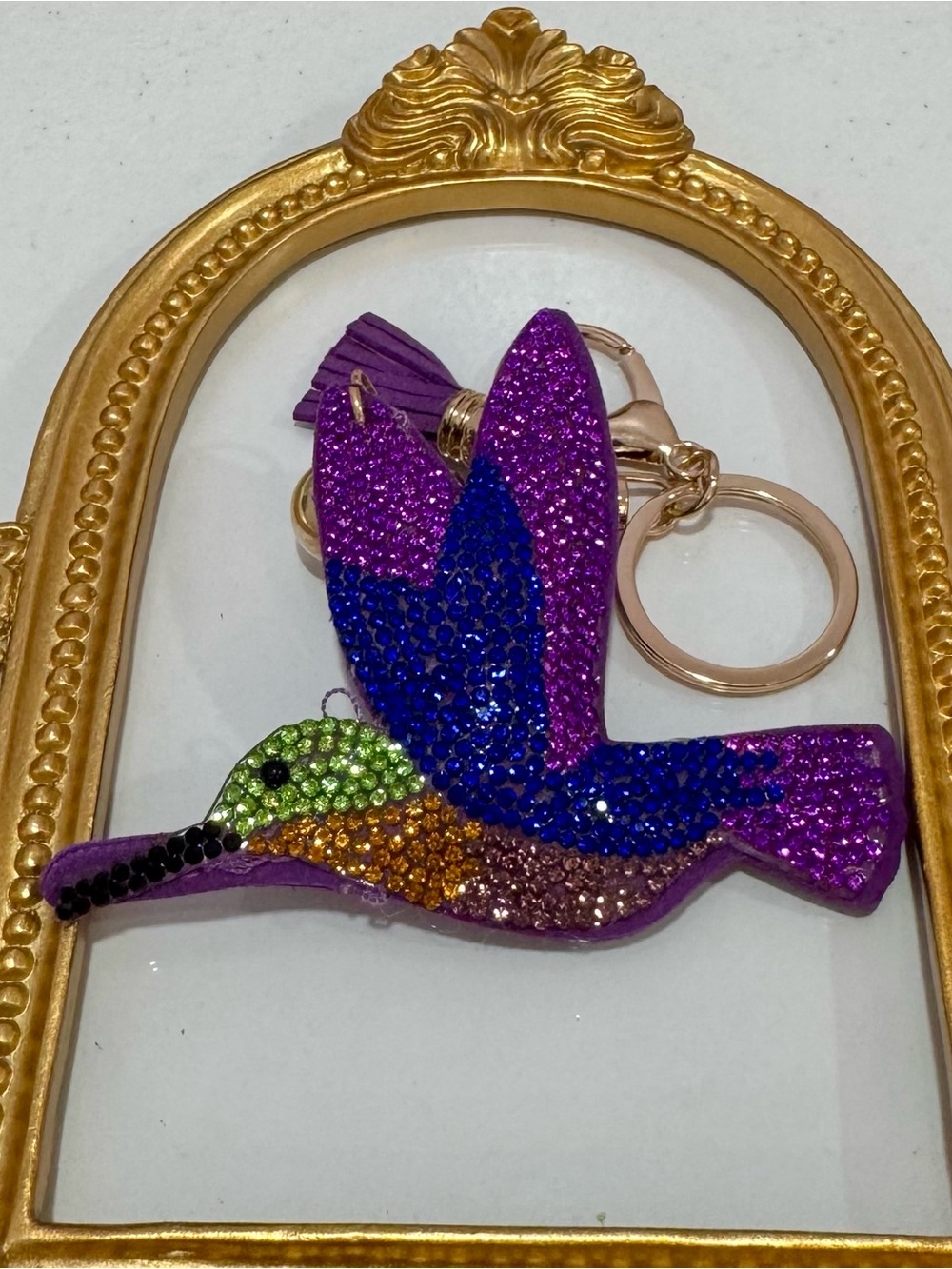 New Purple Multicolor Hummingbird Rhinestone Keychain - Picture 3 of 5